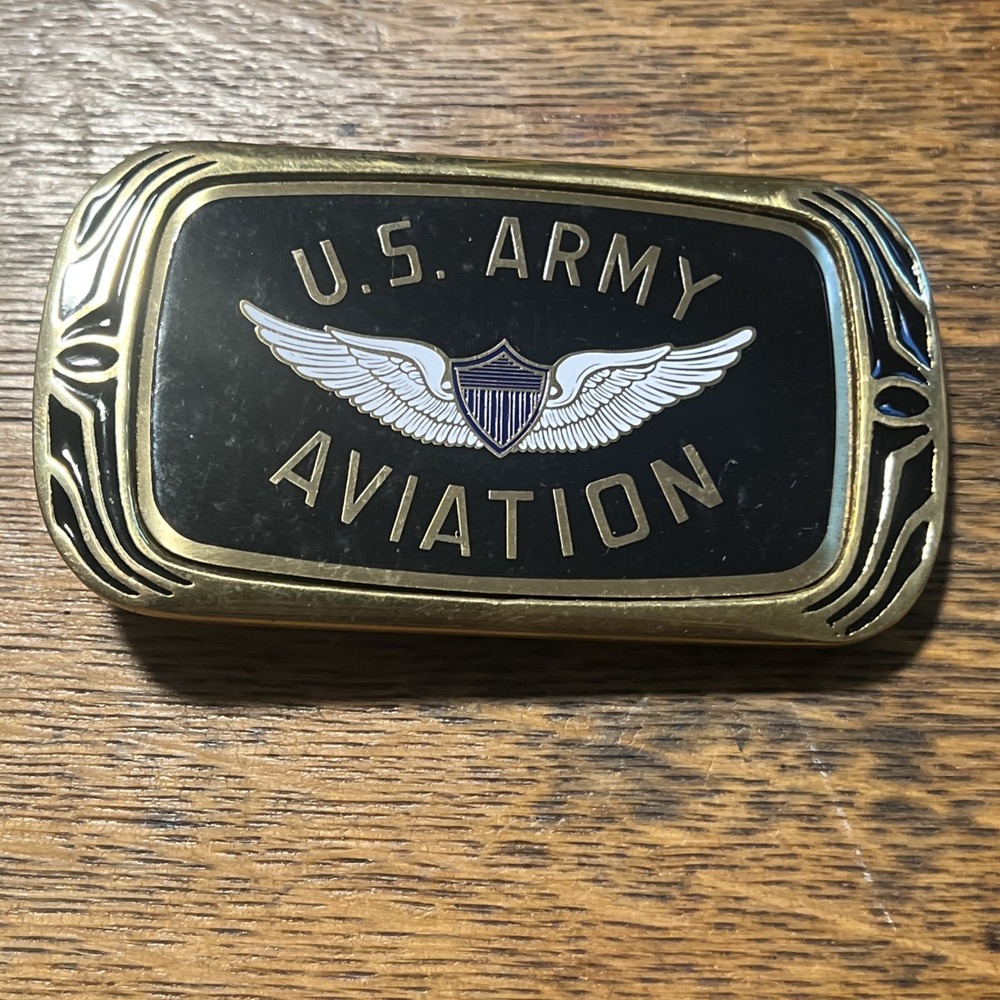 Vintage U.S. ARMY AVIATION Flying Wings 1983 NAP Inc Solid Brass Belt Buckle F08